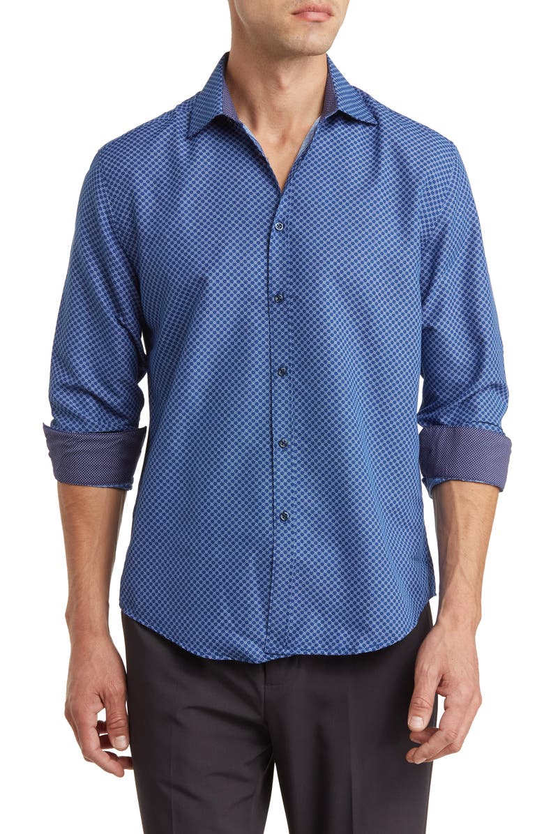 SOCIETY OF THREADS Geometric Slim Fit Performance Dress Shirt, Main, color, 