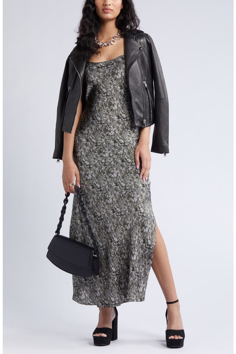 Satin Slipdress, Main, color, BLACK OLIVE ACRYLIC TEXTURE