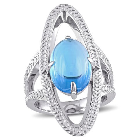 Swiss Blue Topaz Open Link Cocktail Ring Sterling Silver