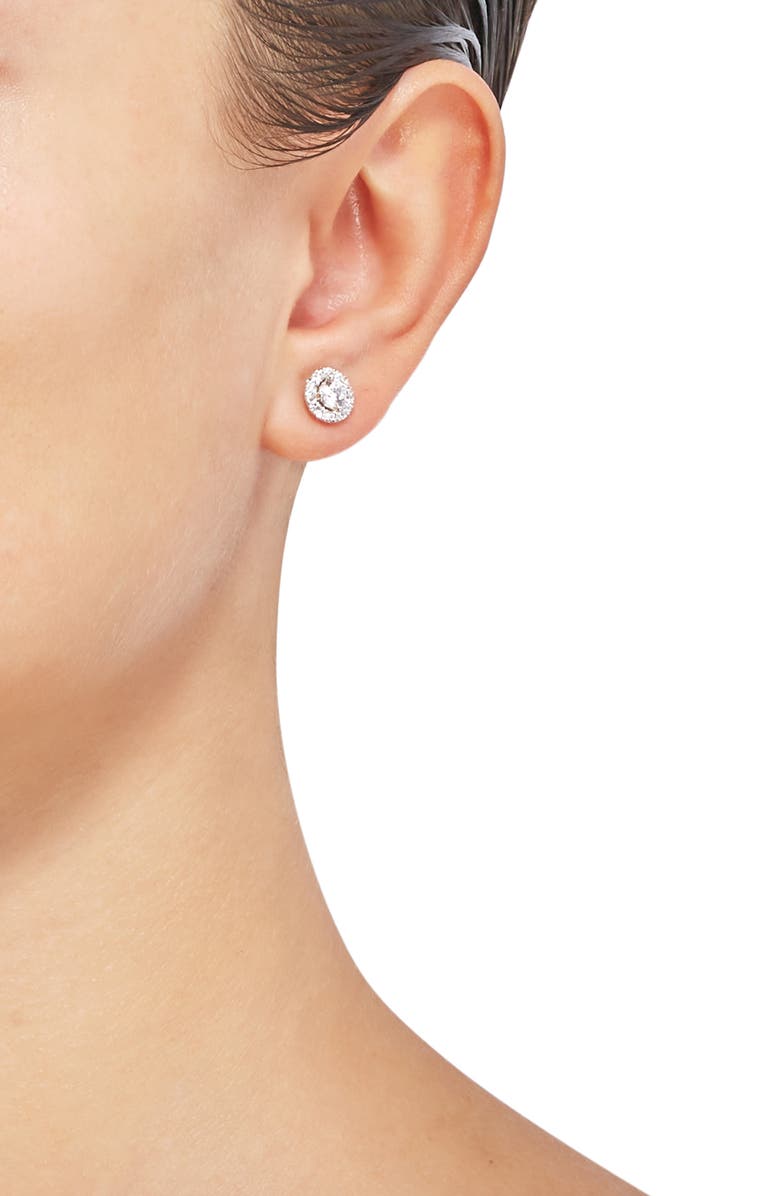 Frankie & Zoe 14K White Gold Lab Grown Round Diamond Halo Stud Earrings, Alternate, color, White Gold