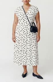 VERO MODA Dot Print Cap Sleeve Button Front Midi Dress