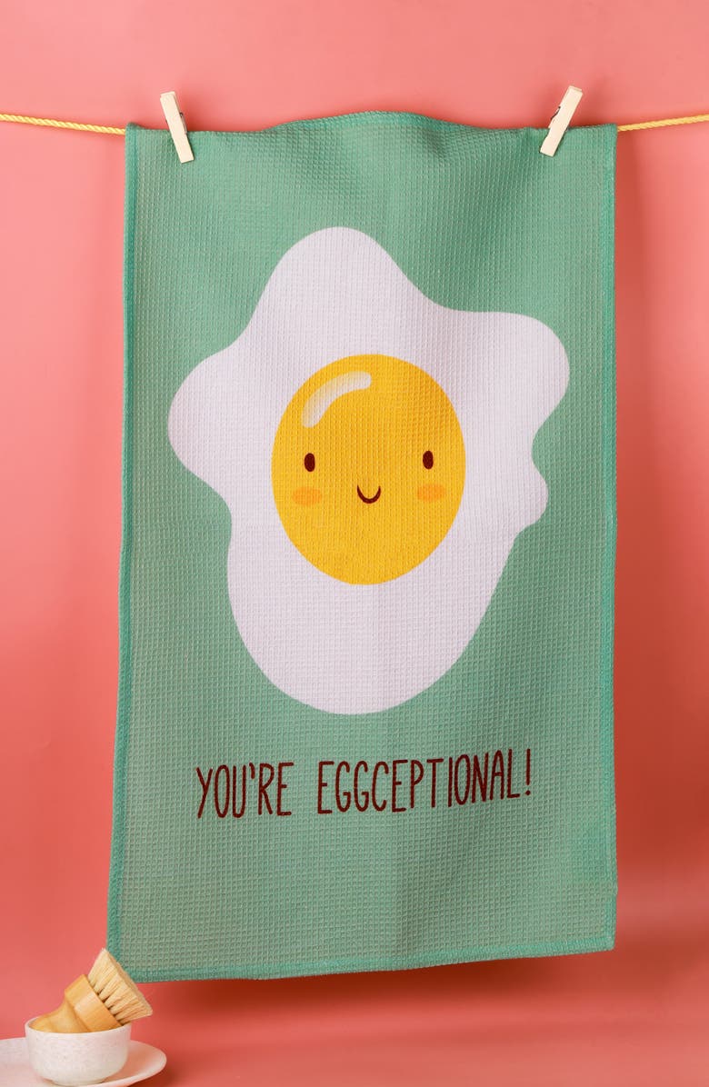 Tiramisu You're Eggceptional Set of 3 Kitchen Towels, Alternate, color, Multi-Color/ Teal