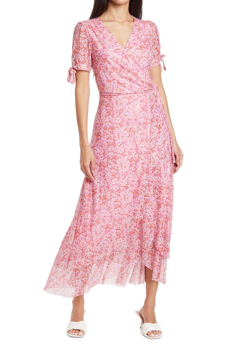 Laundry by Shelli Segal Floral Tie Sleeve High-Low Wrap Dress, Main, color,