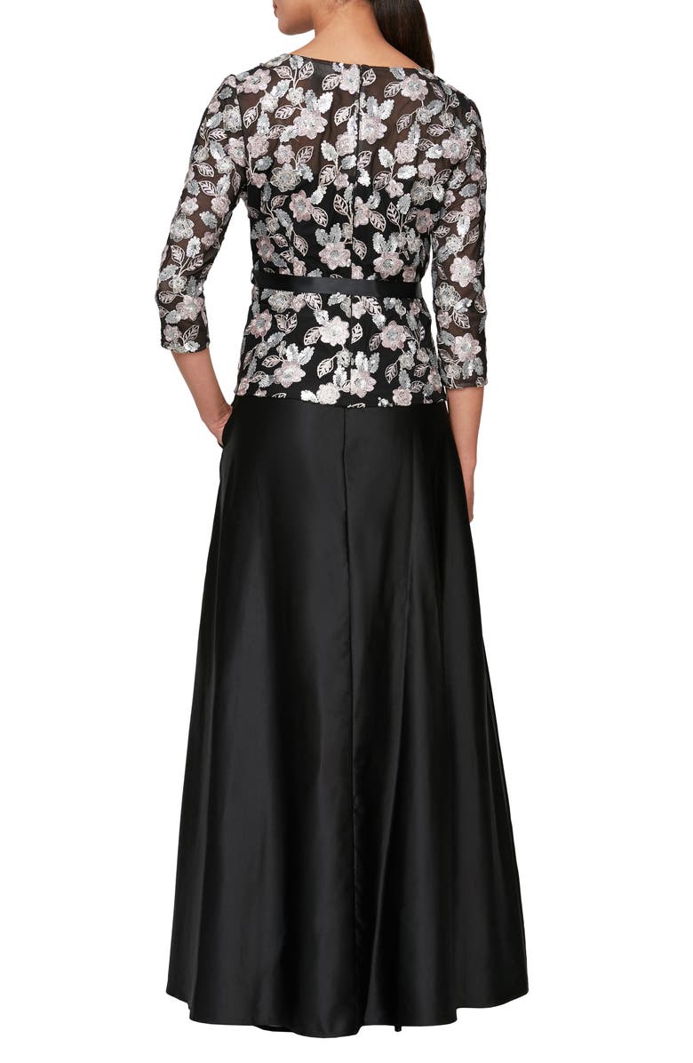 Alex Evenings Embroidered Bodice Tie Sash Gown, Alternate, color, 