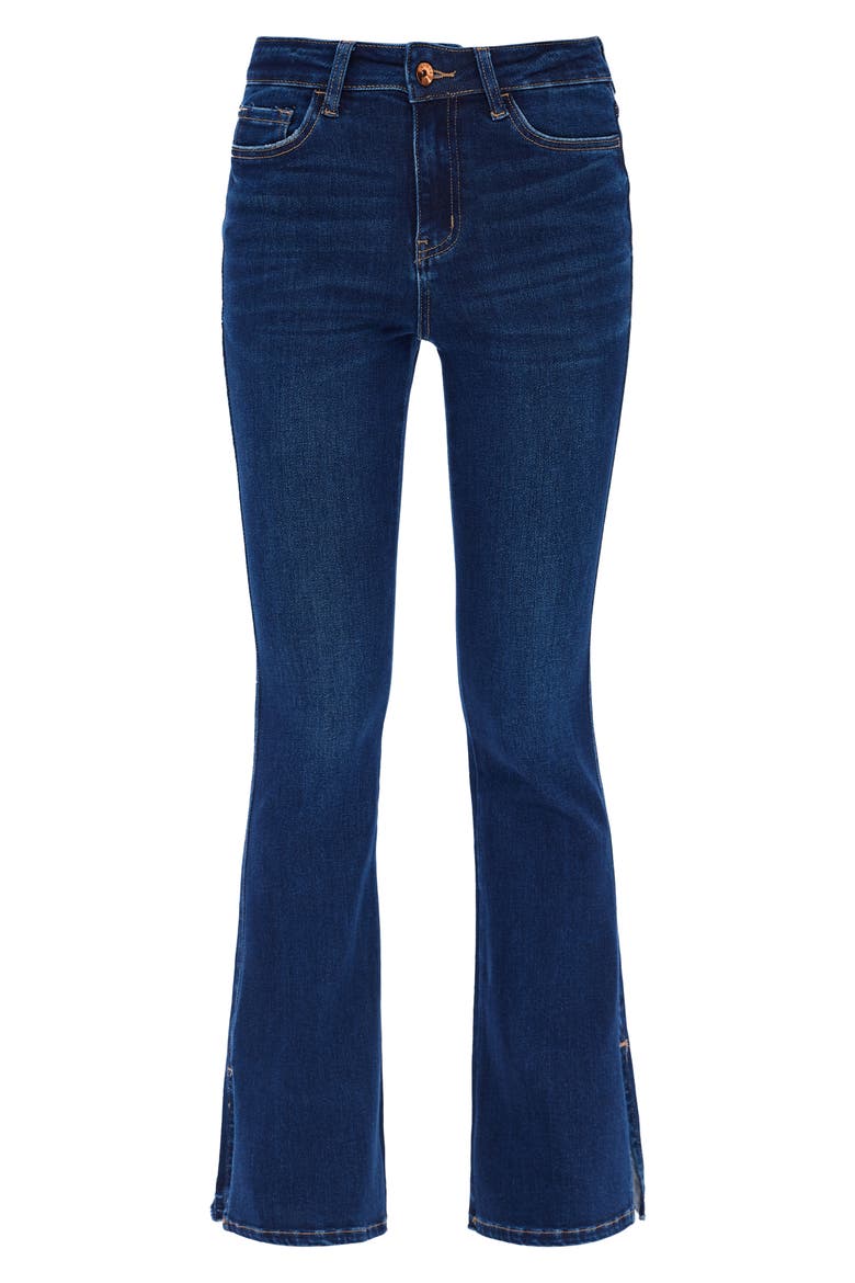 Split Hem Mid Rise Flare Jeans, Alternate, color, DARK BLUE