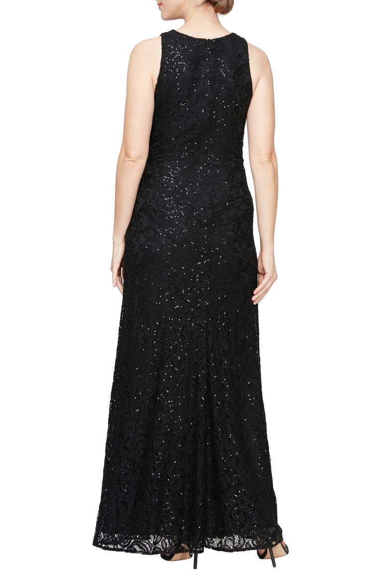 Sequin Ruched Ruffle A-Line Gown, Alternate, color, BLACK