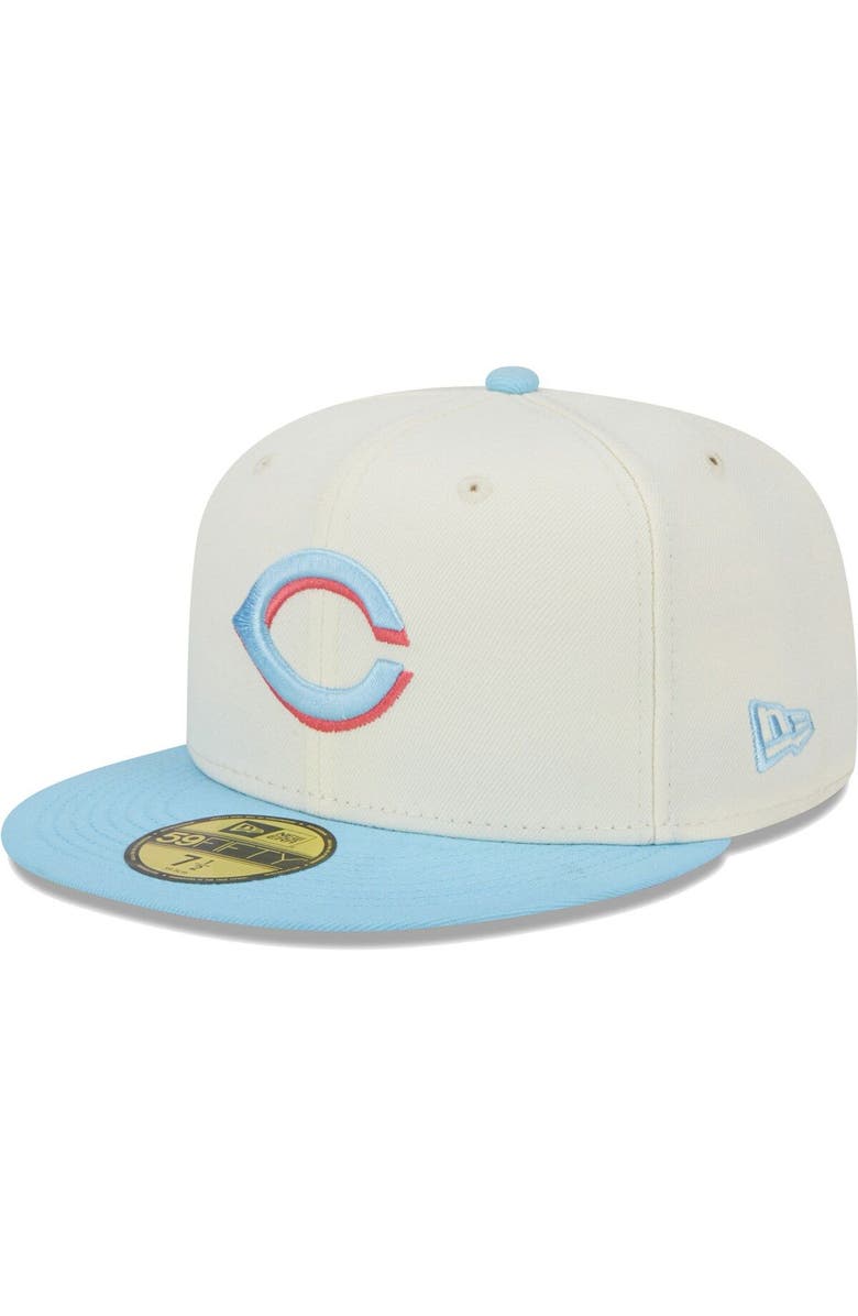 New Era Men's New Era Cream/Light Blue Cincinnati Reds Spring Color Two-Tone 59FIFTY Fitted Hat, Alternate, color, 