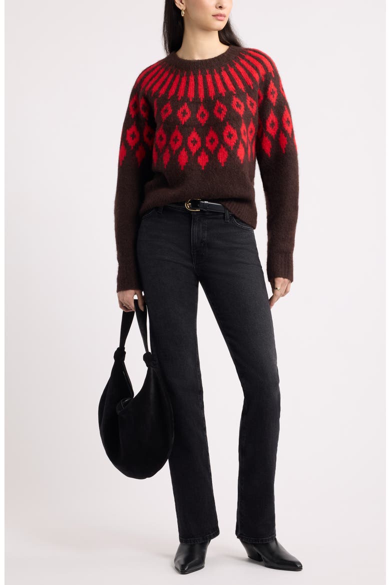 Fair Isle Crewneck Sweater, Alternate, color, BROWN M- RED DIAMOND FAIRISLE