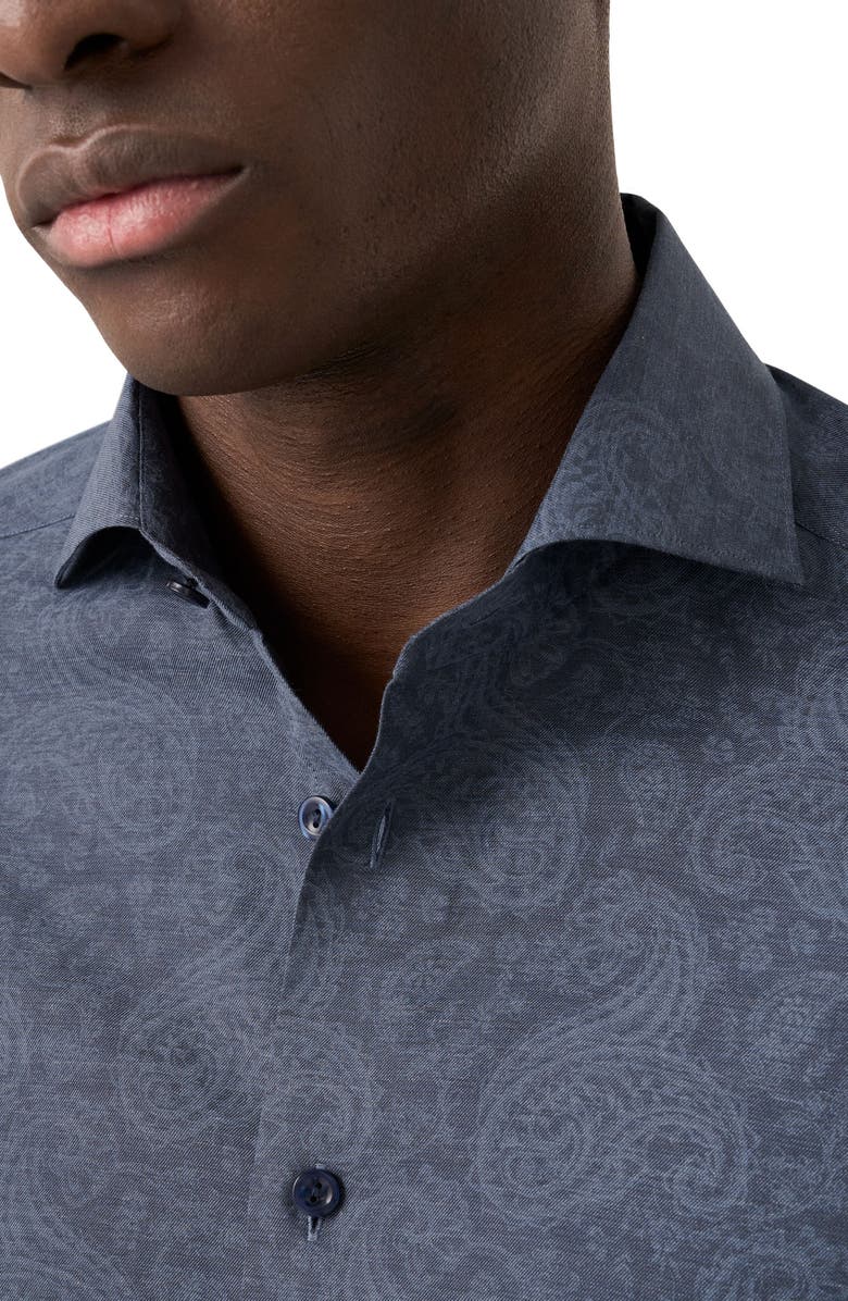 Eton Contemporary Fit Paisley Mélange Cotton Dress Shirt, Alternate, color, Dark Blue