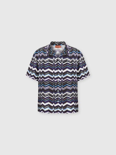Bowling Shirt In Viscose With Zigzag Print