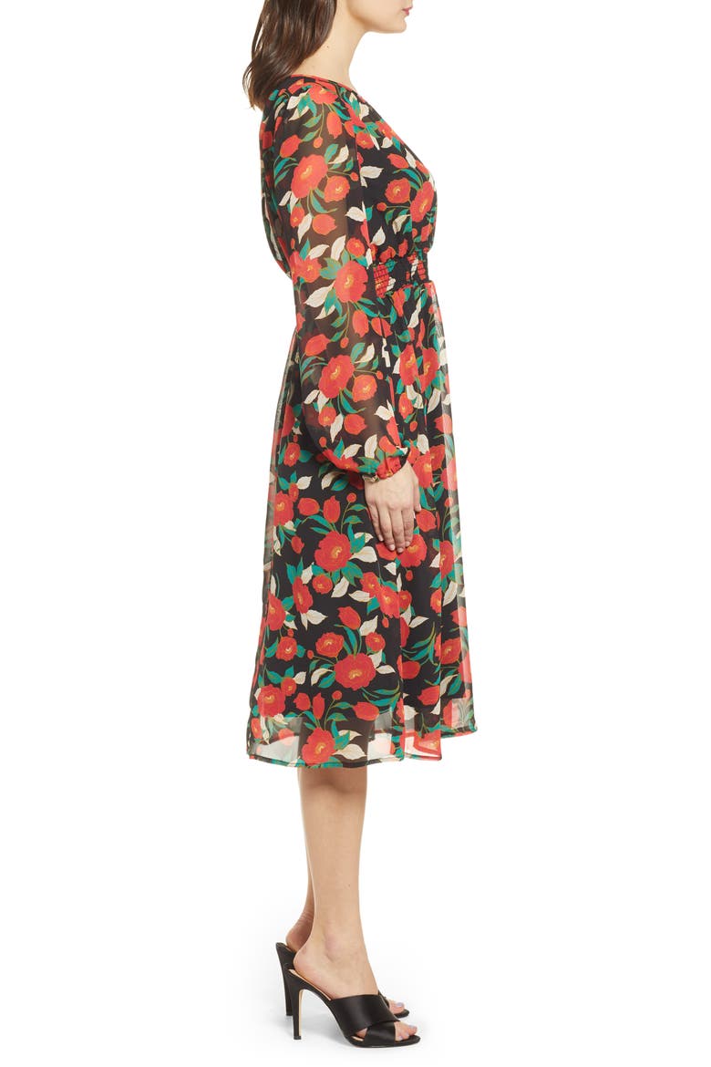 Long Sleeve Chiffon Dress, Alternate, color, BLACK DOLCE FLORAL