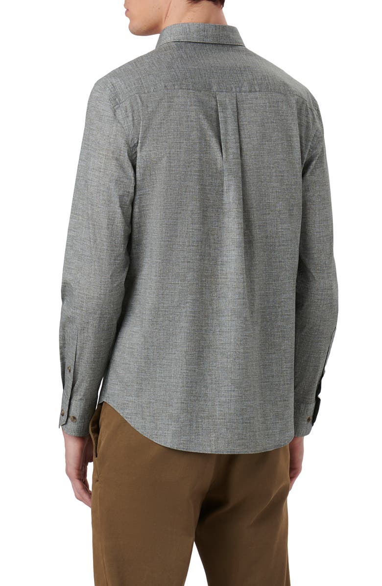 Bugatchi Jasper Shaped Fit Heather Stretch Chambray Button-Up Shirt, Alternate, color, Khaki