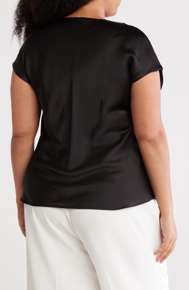 Renee C Cowl Neck Short Sleeve Satin Top, Alternate, color, Black