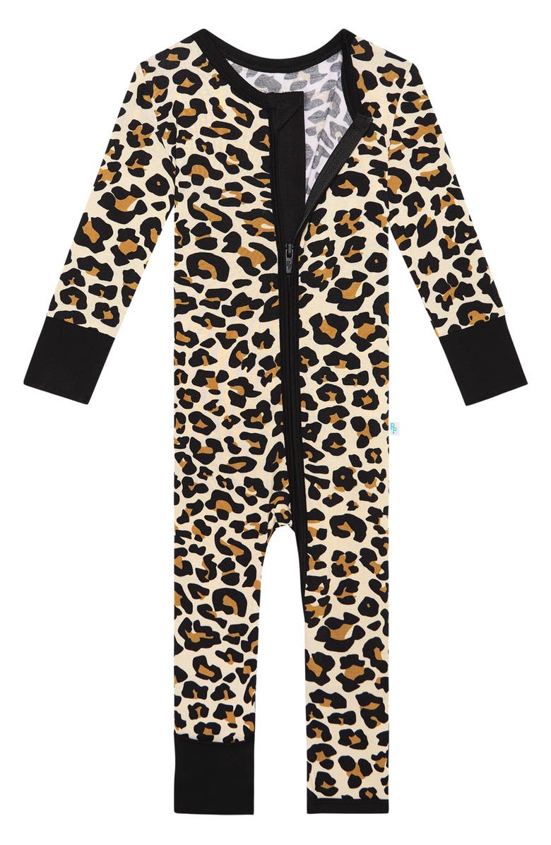 Posh Peanut Lana Leopard Fitted Convertible Footie Pajamas, Alternate, color, Light Beige