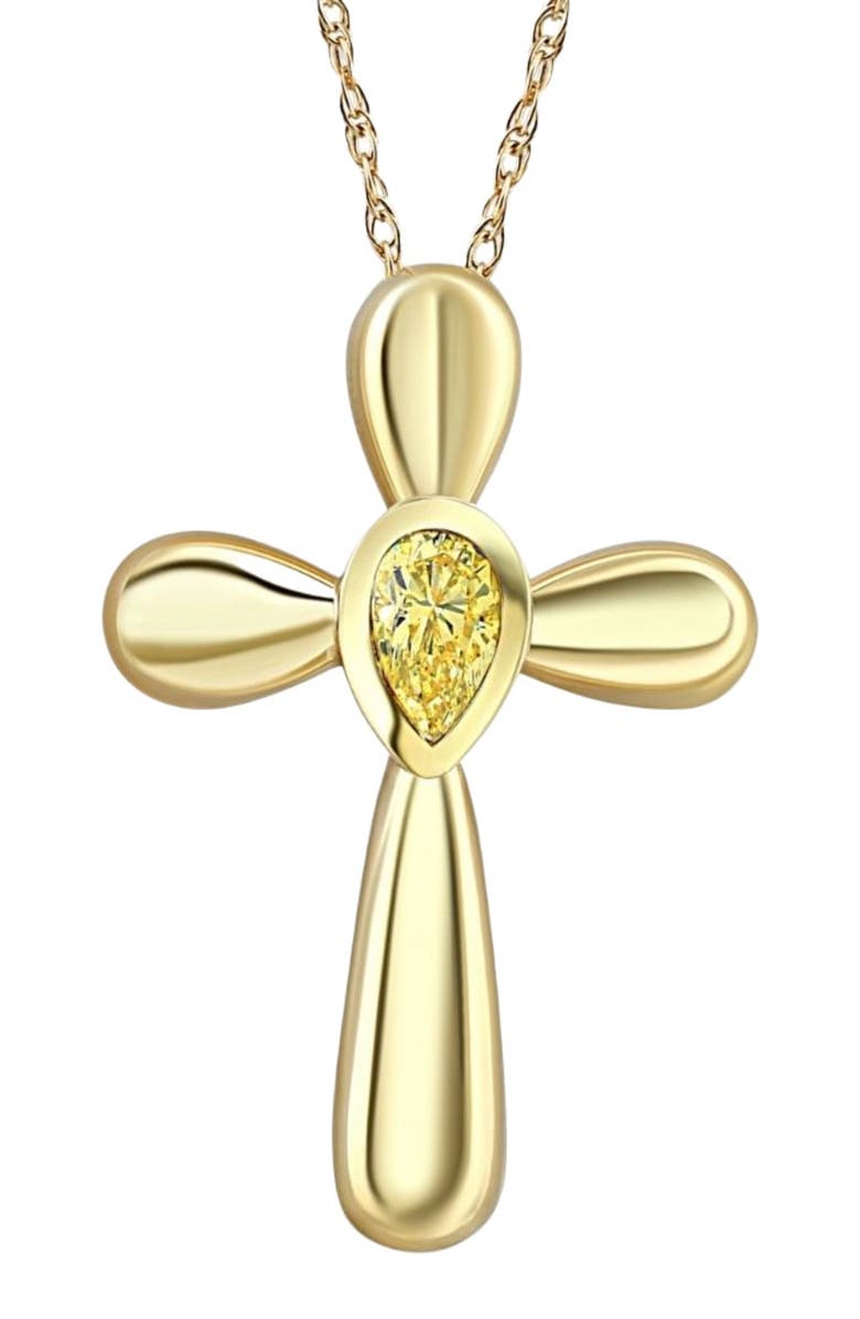 Bliss Diamond 1/4 ct Diamond Pear Shape Cross Pendant Lab Grown Gold Necklace 1", Main, color, 