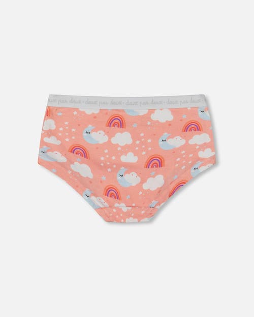 Deux Par Deux Girl's Printed Organic Cotton Boyshort Panty Rainbow On Light Coral In Rainbow On Light Coral