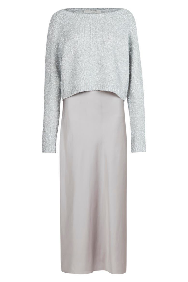 Rosetta Tinsel Two Piece Sweater & Slipdress, Alternate, color, SILVER/ PEWTER