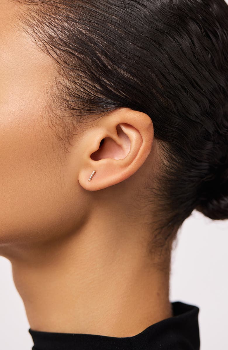 Ana Luisa Gold Stud Earrings - Pave Diamond Bar Studs, Alternate, color, 