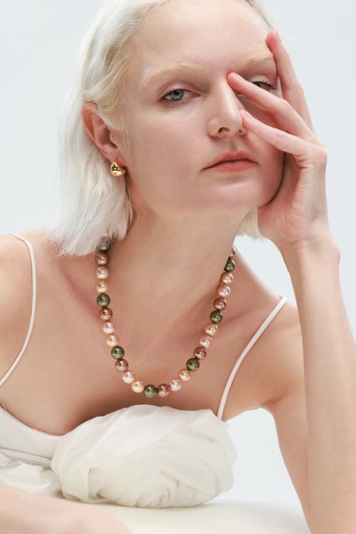 Classicharms Shell Pearl Necklace With Gem-encrusted Carabiner Lock In Brown