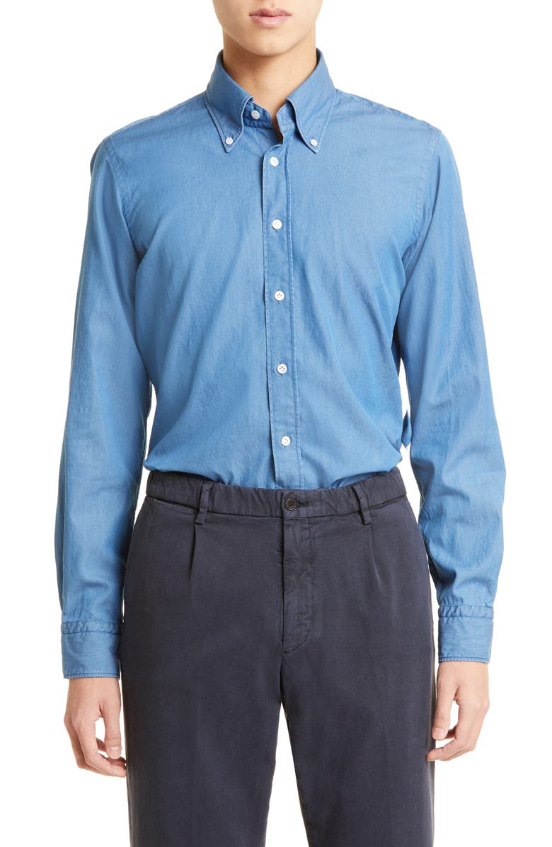 Thom Sweeney Slim Fit Chambray Button-Down Shirt, Main, color,