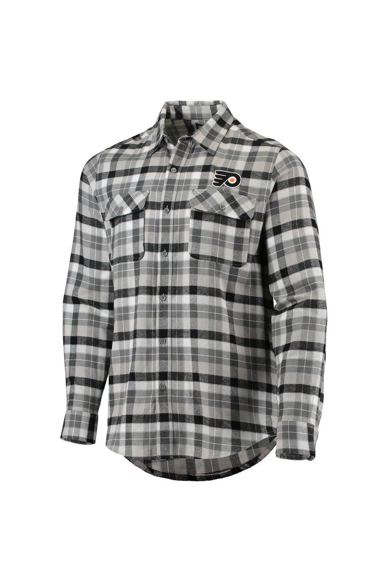 Men's Antigua Black/Gray Philadelphia Flyers Ease Plaid Button-Up Long Sleeve Shirt, Alternate, color, Black