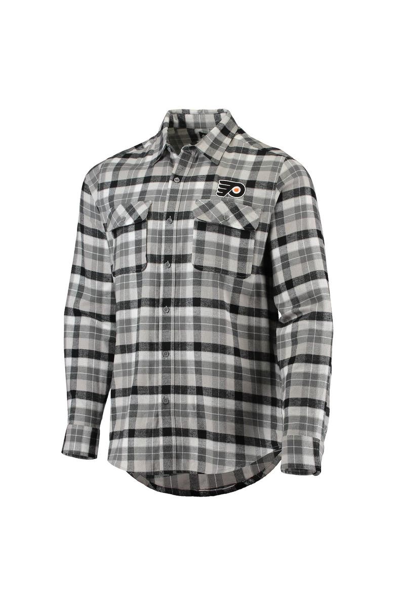 ANTIGUA Men's Antigua Black/Gray Philadelphia Flyers Ease Plaid Button-Up Long Sleeve Shirt, Alternate, color, Black