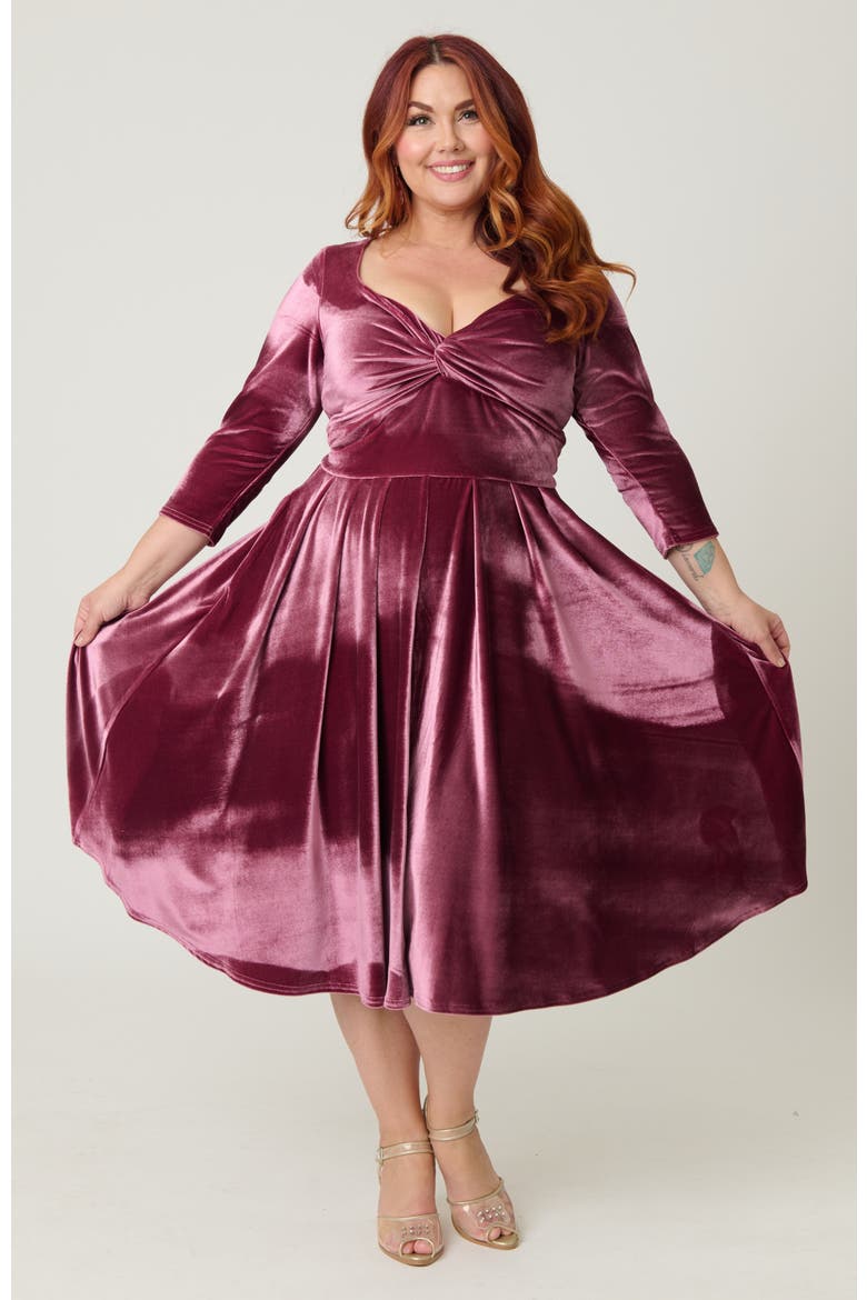 Plus Size 1950s Front Twist Swing Dress, Alternate, color, Mauve Pink