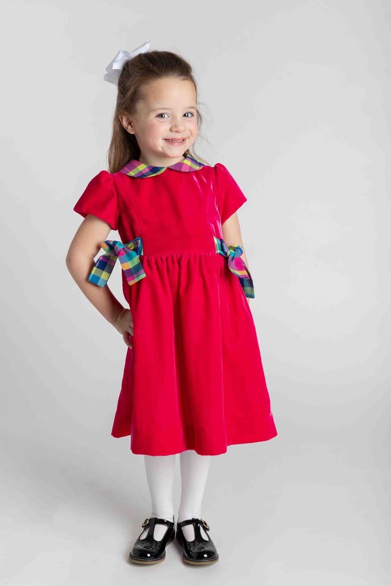 Velvet Dress With Side Bows, Alternate, color, Pink, Multicolor