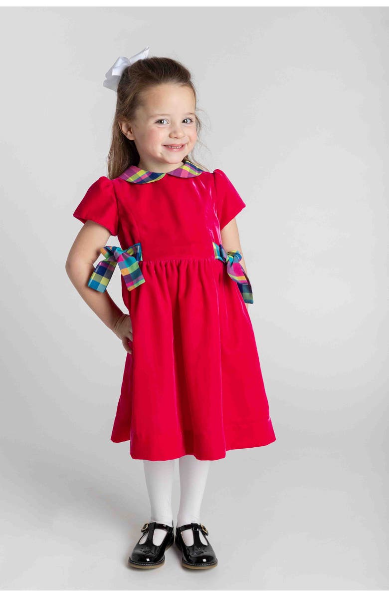 Florence Eiseman Velvet Dress With Side Bows, Alternate, color, Pink, Multicolor
