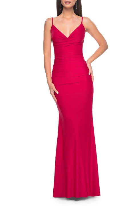 Illusion Back Jersey Dress with Boning Detail
