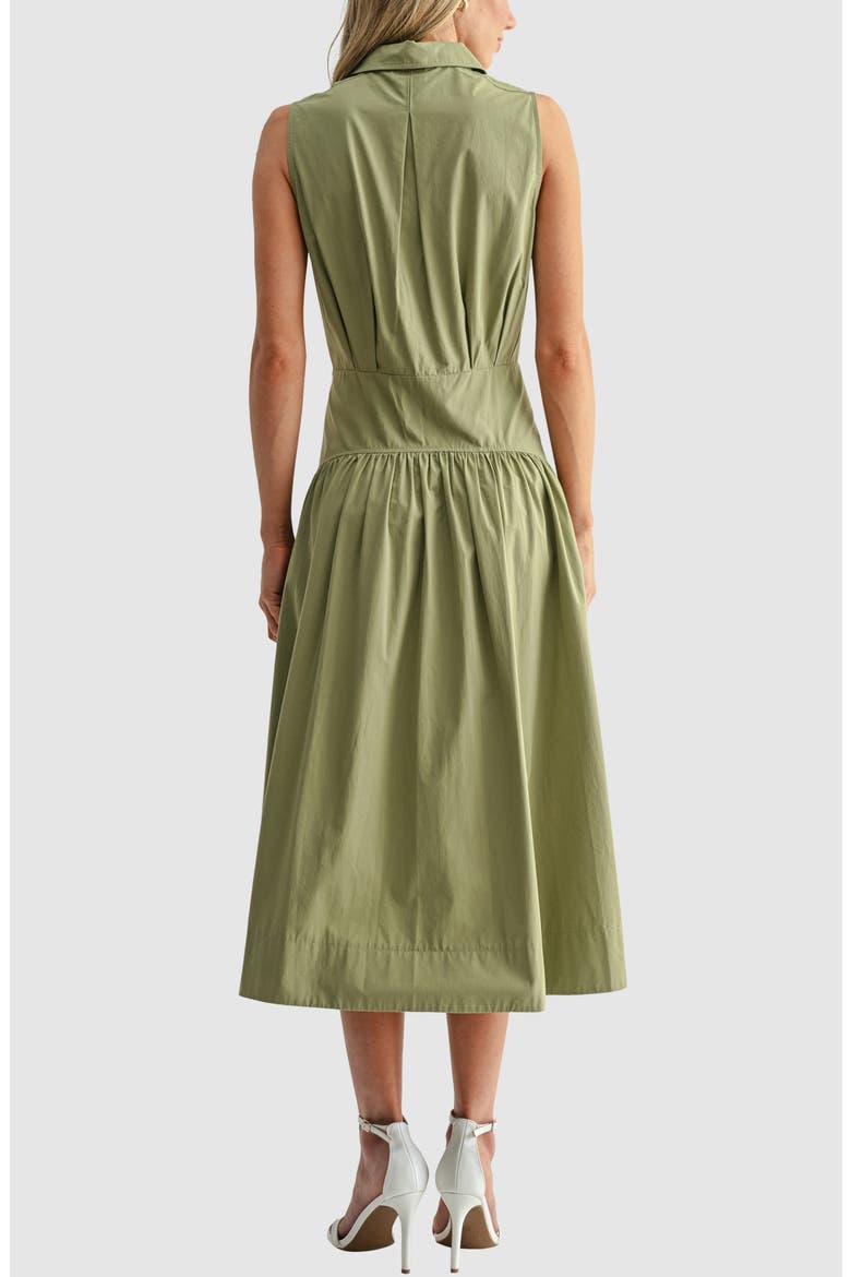 Sleeveless Drop Waist Midi Shirtdress, Alternate, color, LIGHT OLIVE