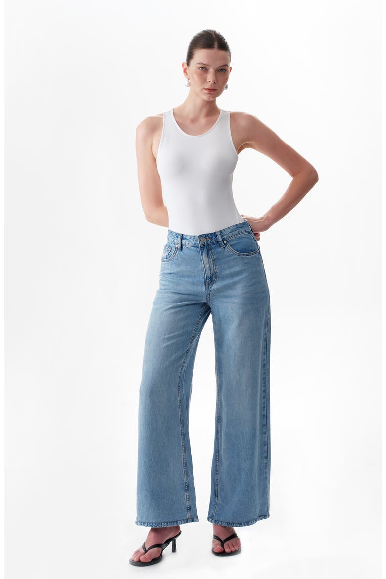High Waist Wide Leg Jeans, Alternate, color, MISTRAL