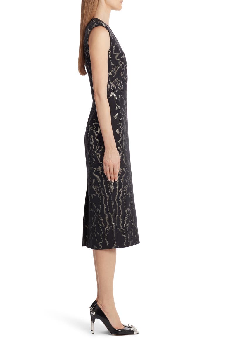 Alexander McQueen Sleeveless Jacquard Midi Sheath Dress, Alternate, color, BLACK-GOLD