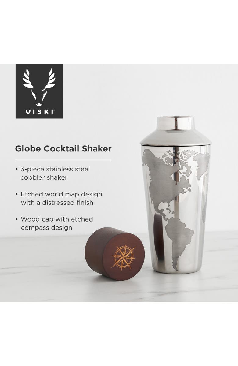 Viski Globe Cocktail Shaker, Alternate, color, Silver