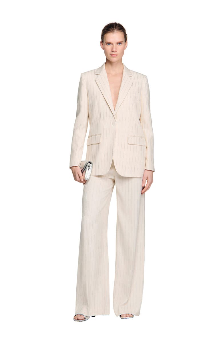 SANDRO Striped tailored jacket, Alternate, color, Ecru / Silver