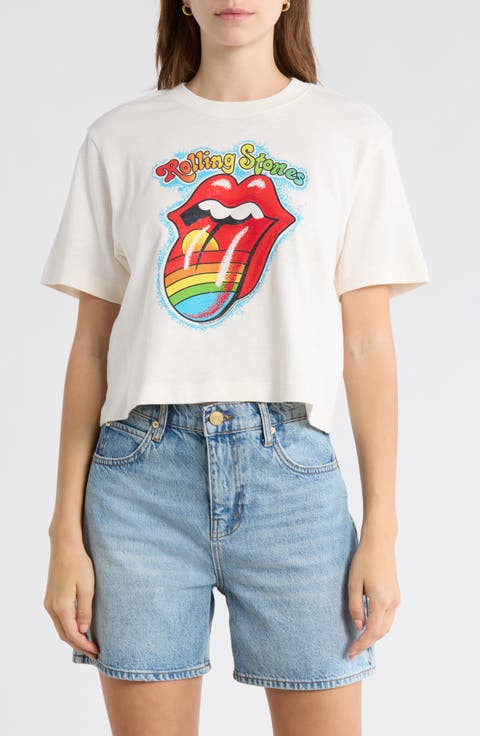 Hot Lips Rainbow Crop Graphic T-Shirt