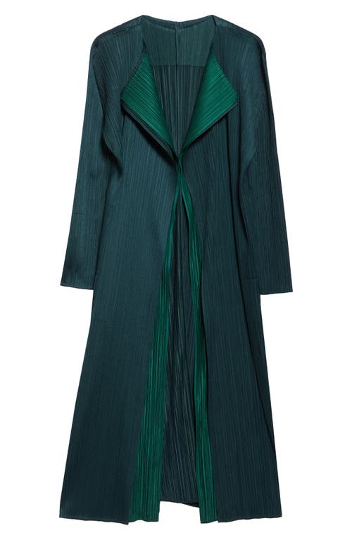 Issey Miyake Pleats Please Merry Bicolor Longline Cardigan In Green