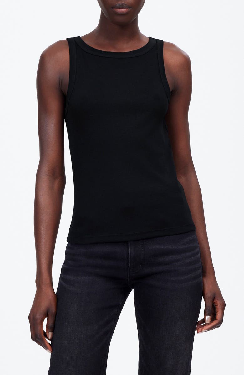 Madewell High Neck Cotton Tank, Main, color, Jet Black