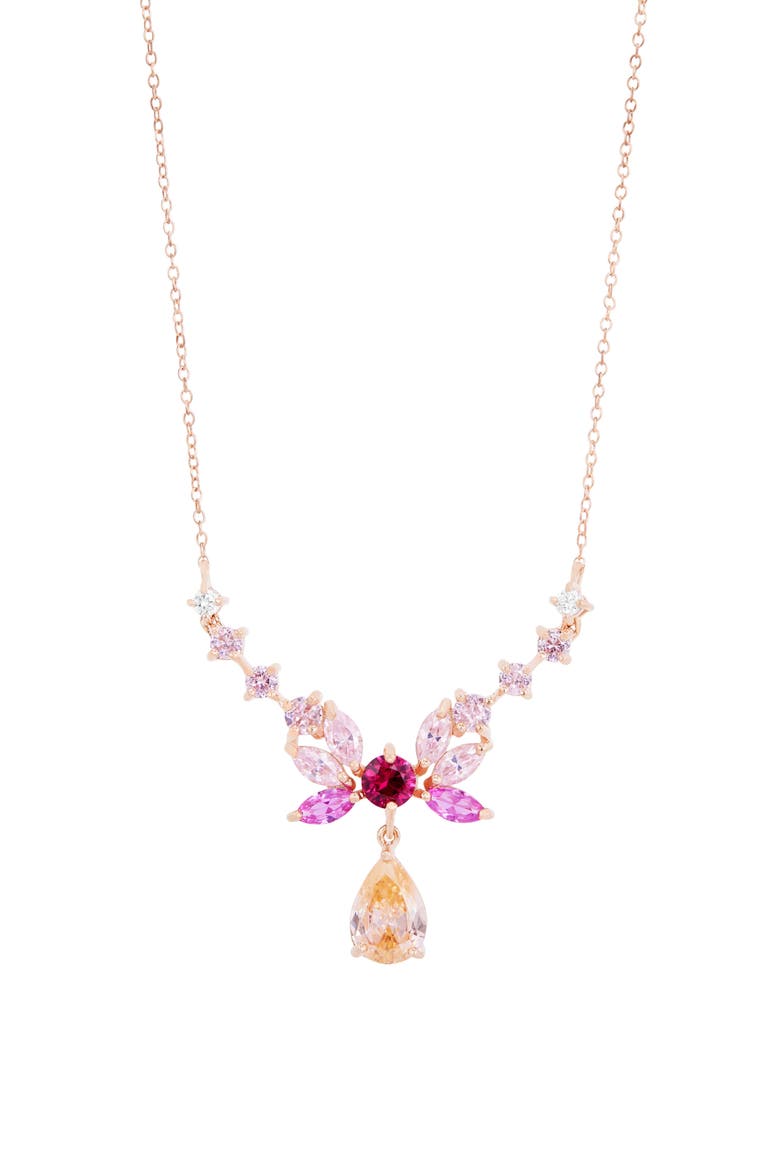 Lab Grown Sapphire Bow Pendant Necklace, Main, color, PINK