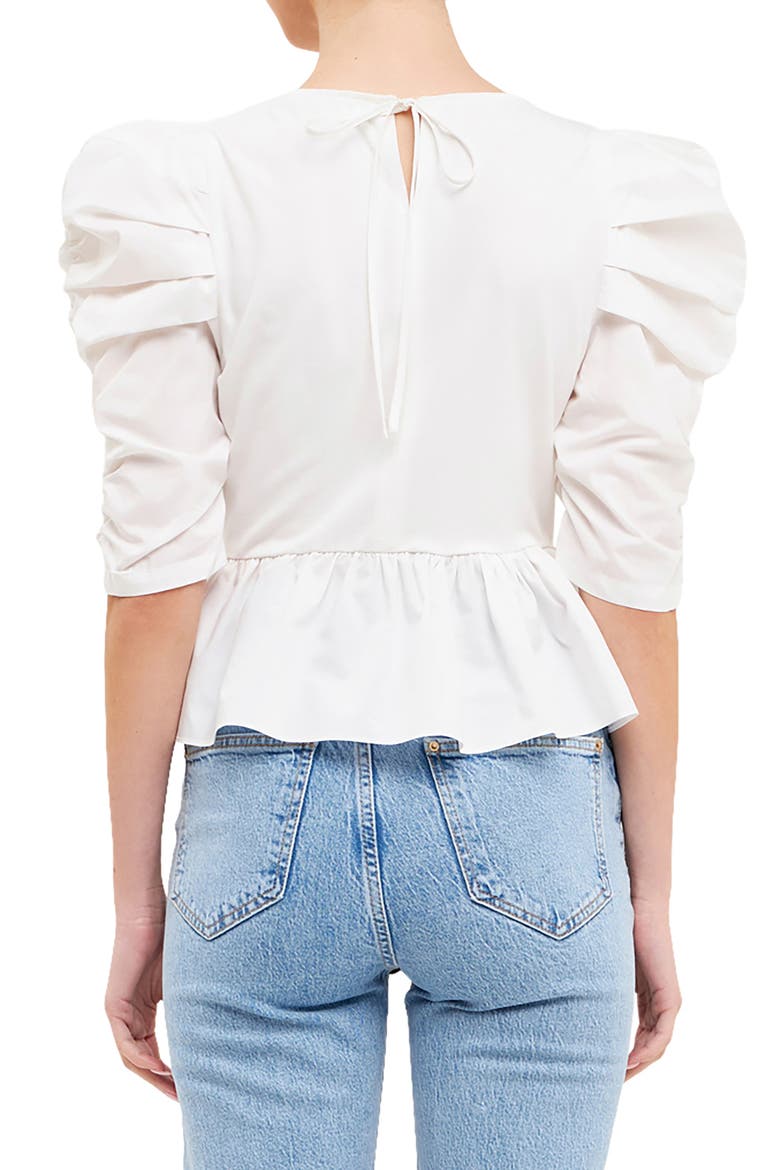 Pleated Puff Sleeve Peplum Blouse, Alternate, color, WHITE