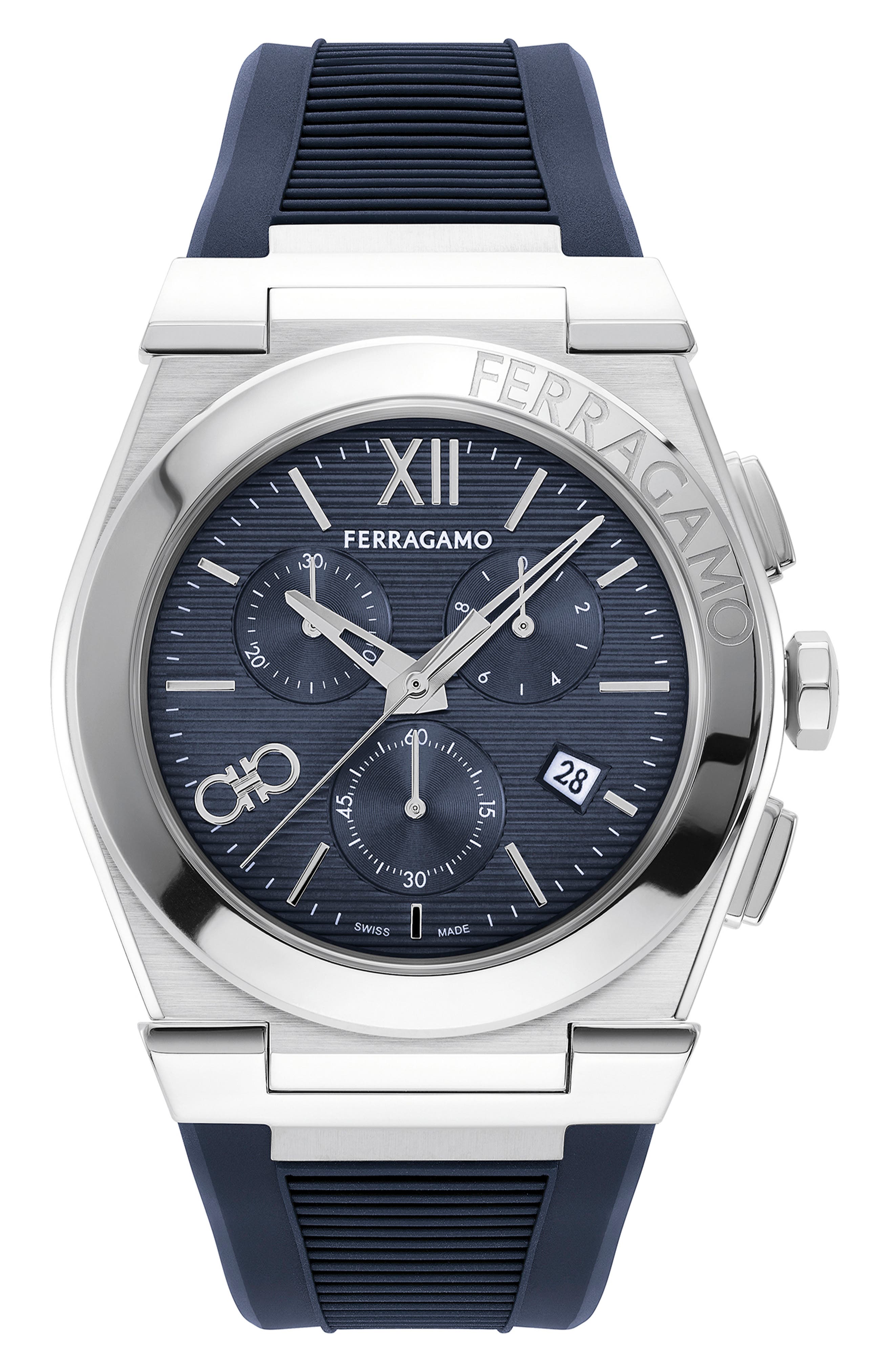 FERRAGAMO Vega Chronograph Silicone Strap Watch, 42mm