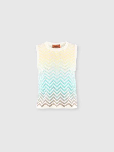 Sleeveless Top In Cotton And Viscose Chevron Dégradé