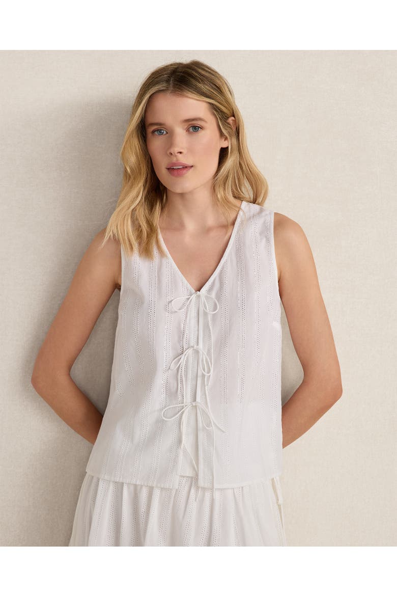 Organic Cotton Eyelet Tie-Front Tank, Main, color, White