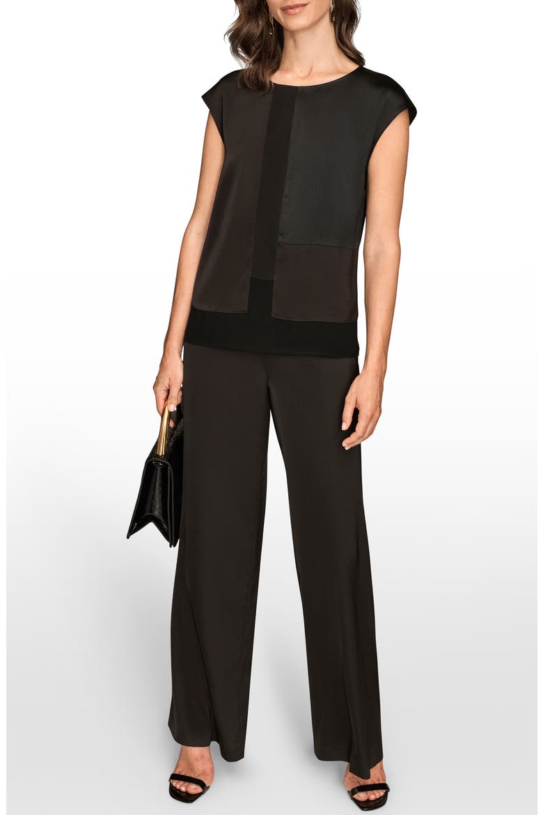Mixed Media Cap Sleeve Top, Alternate, color, BLACK