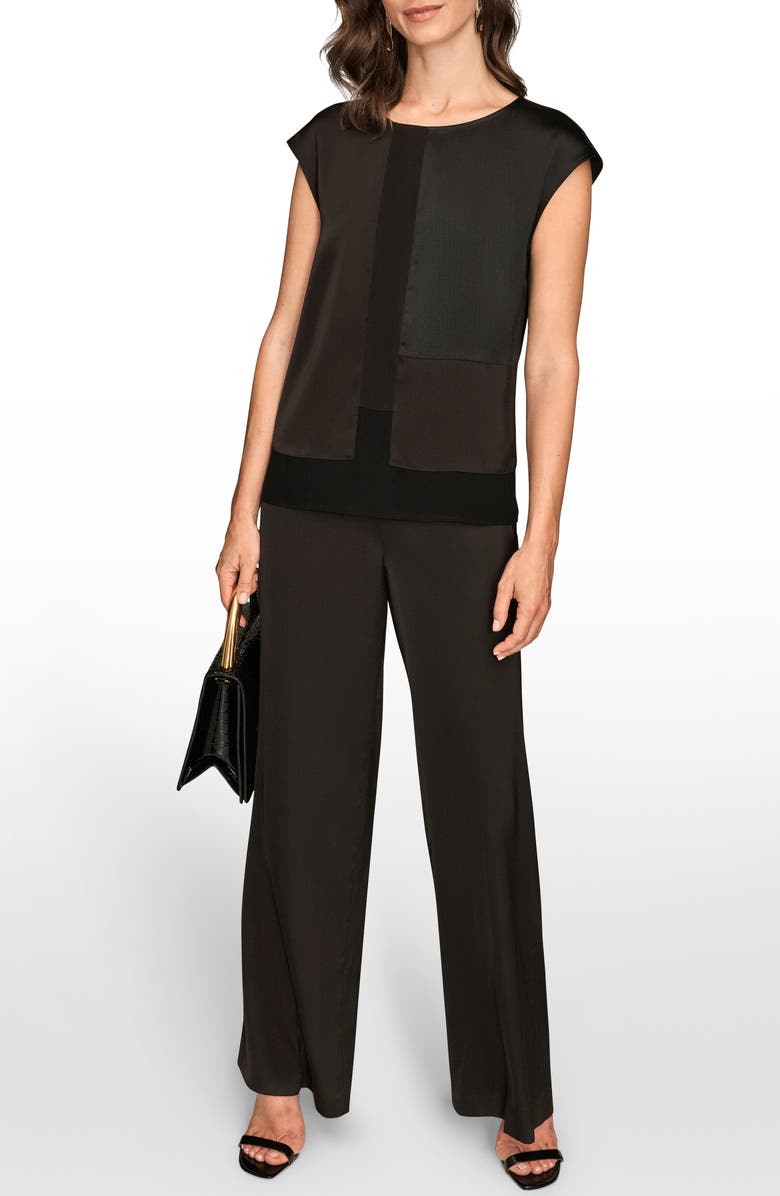 Donna Karan New York Mixed Media Cap Sleeve Top, Alternate, color, Black