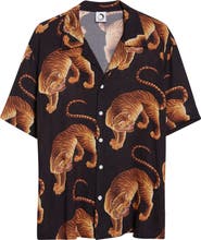 ENDLESS JOY Tiger Print Crepe Camp Shirt