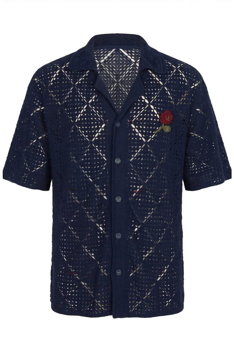 Open Knit Short Sleeve Shirt, Alternate, color, Navy Blue
