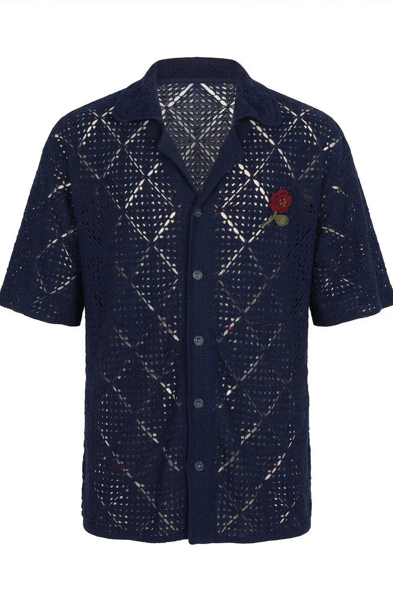 Modenaire Open Knit Short Sleeve Shirt, Alternate, color, Navy Blue