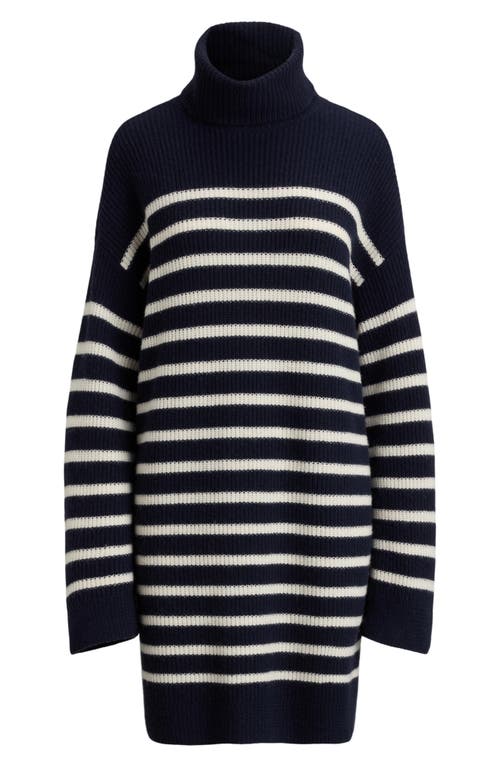 Ralph Lauren Striped Wool-cashmere Turtleneck Dress In Blue