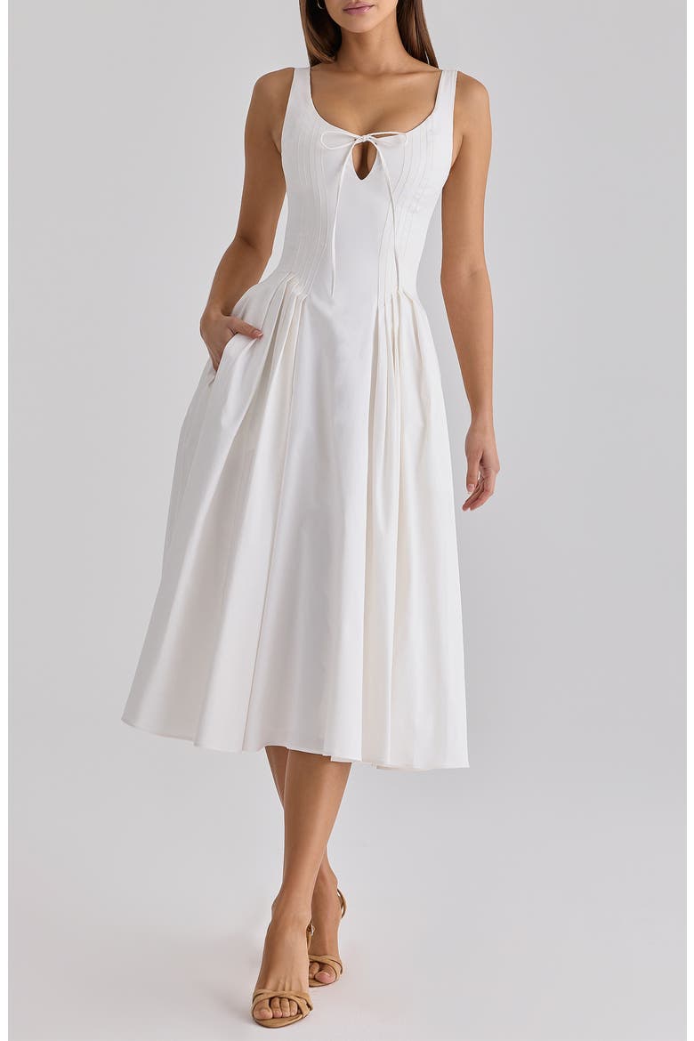 Alira Keyhole Cotton Dress, Alternate, color, WHITE